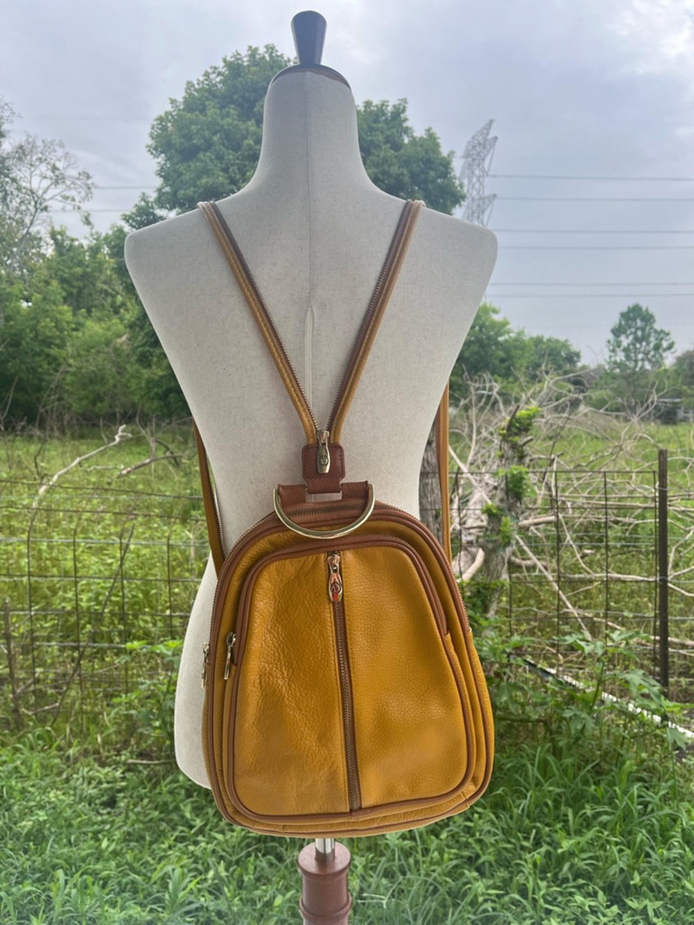 Valentina Italian Boutique Mustard Yellow Leather Backpack Crossbody Combo Purse